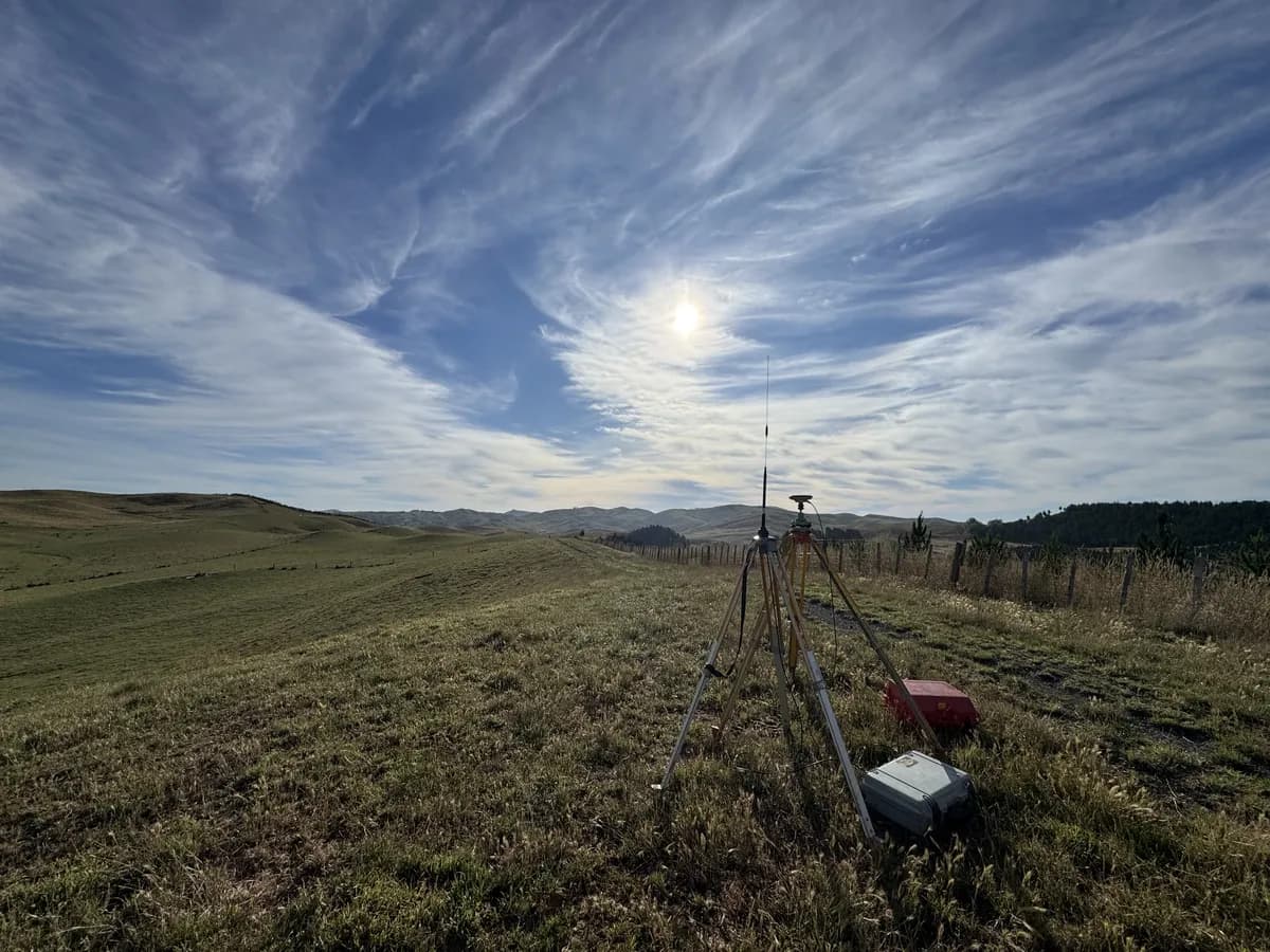 Rolling rural farmland surveyed for subdivision in the Central North Island